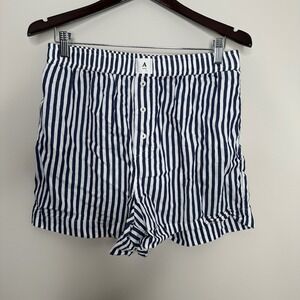Anthropologie Striped Pajama‎ Sleep Shorts Women's Size M Navy White Button Fly